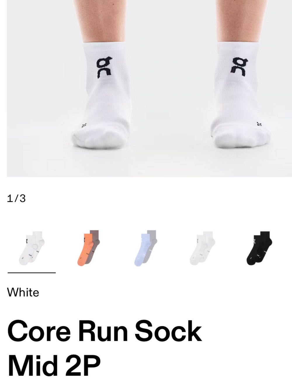 On Running Core Run Sock Mid 2P U White